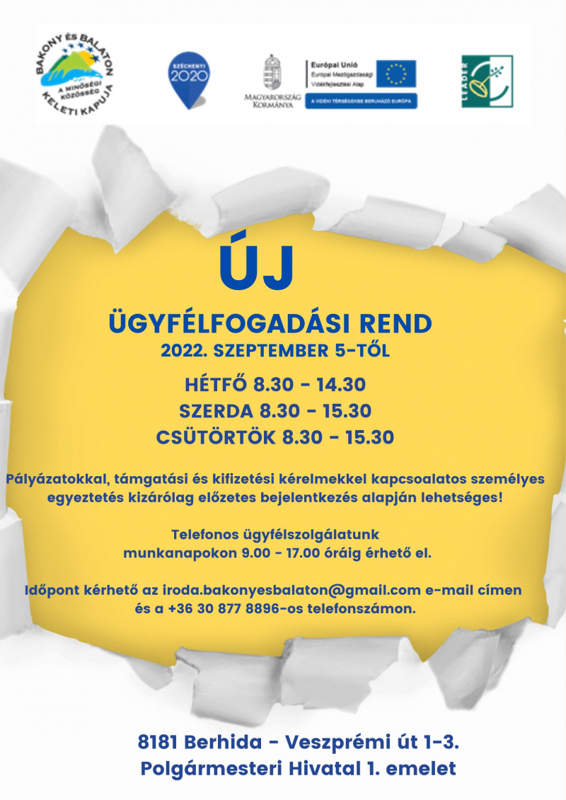 Ügyfélfogadási rend változás